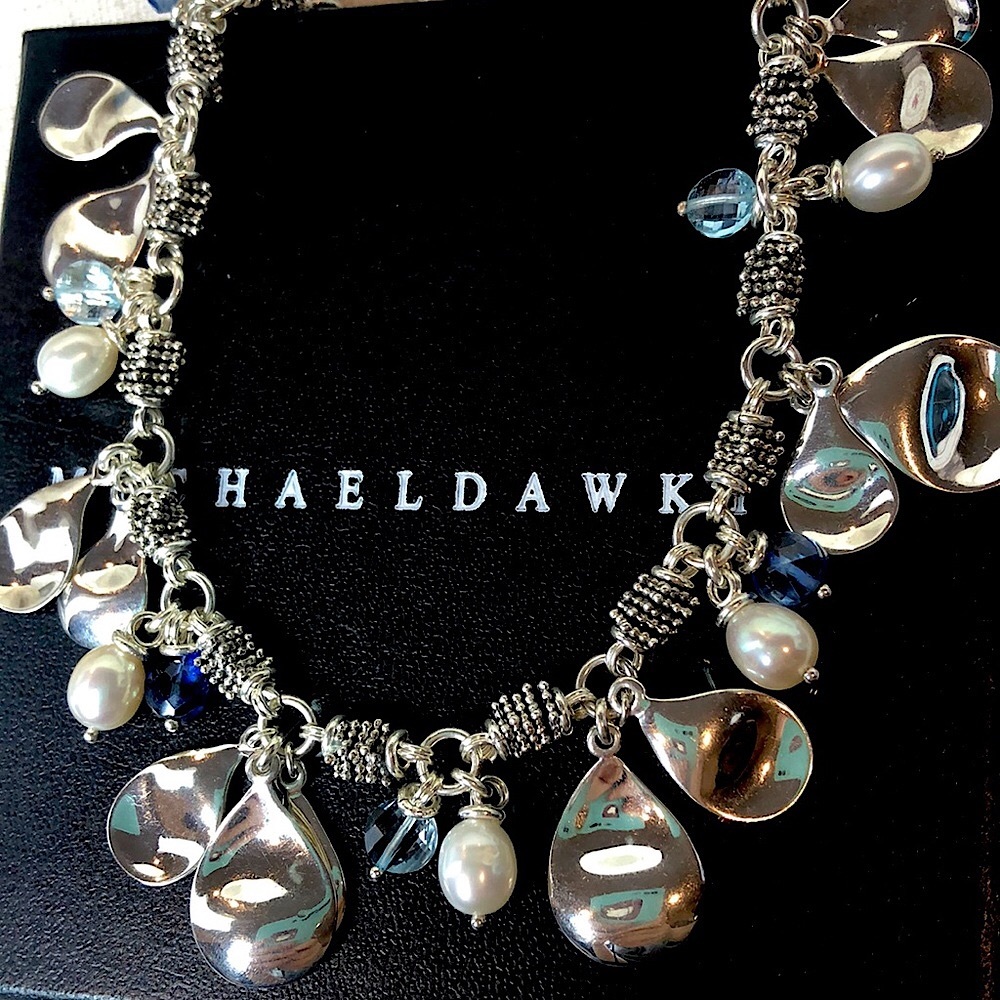 MICHAEL DAWKINS Starry Night Blue Topaz Cultured Pearl Sterling Silver Necklace - Picture 5 of 17